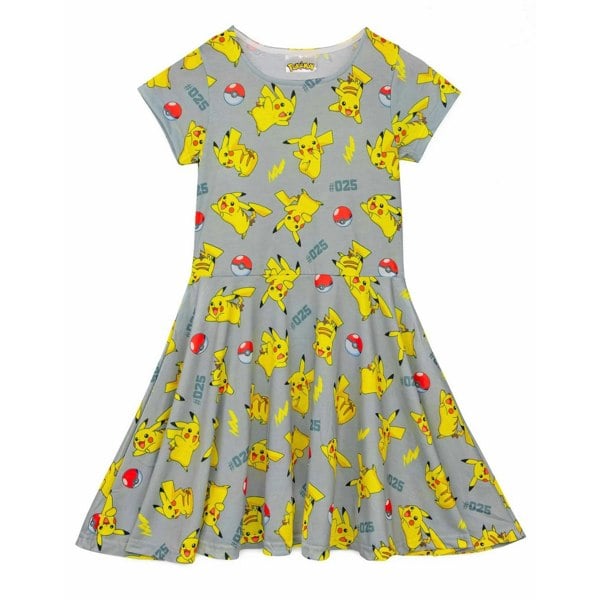 Pokemon Girls Pikachu Short-Sleeved Skater Dress - Grey