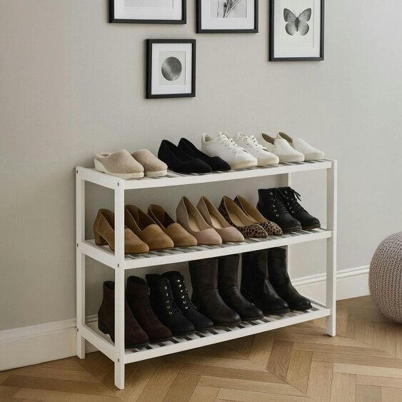 Neo White 3-Tier Bamboo Shoe Rack Stand Natural Wooden Shoe Storage Shelf for Hallway Bedroom Bathroom