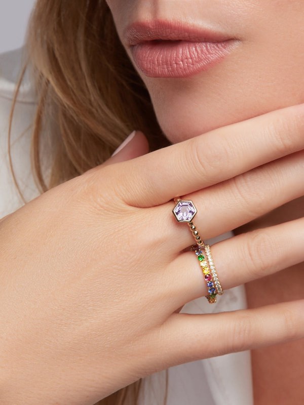 Gemdaia Purple Sapphire Hex Ring