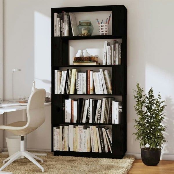 Berkfield Book Cabinet/Room Divider Black 80x25x163.5 cm Solid Wood Pine