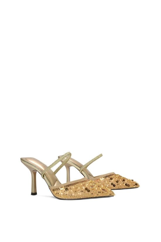 XY LONDON Slingback Stiletto High Heel Rhinestone Embellished Court Shoes