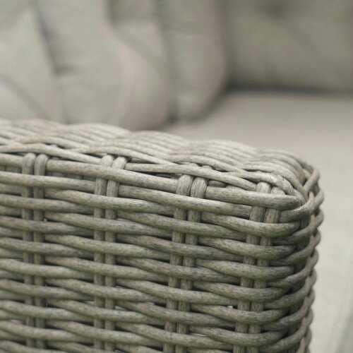 Wyld Haus Fiva Faux Rattan 8 Seater L Shaped Outdoor Sofa Set With Fire Pit Table 2 Footstools and Cover