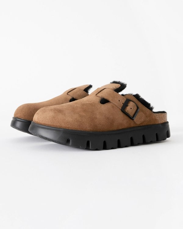 Birkenstock Papillio Boston Chunky Shearling Womens Clogs - Dark Tea