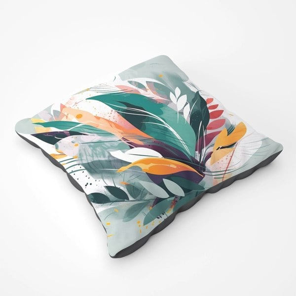 Warren Reed Coloured Abstrace Feather Leaves Floor Cushion