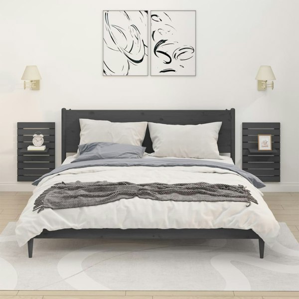 Berkfield Wall-mounted Bedside Shelves 2 pcs Grey Solid Wood Pine