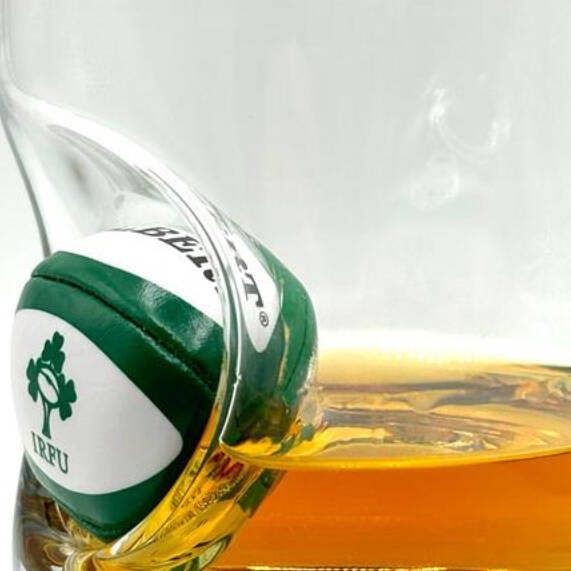 Personalised Rugby Ball Beer Glass - lifestyle shot