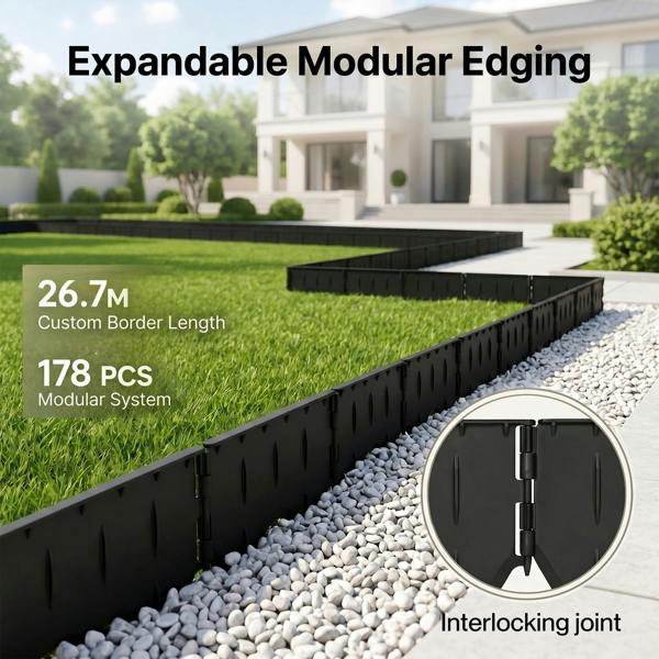 Lambu Lawn Edging  Garden Edging Border  Flexible PP PE Modular Black  178pc