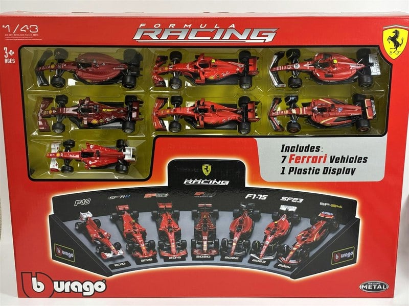 Ferrari Formula 1 Set of 7 Cars with Display Stand 1:43 Scale Bburago 36864