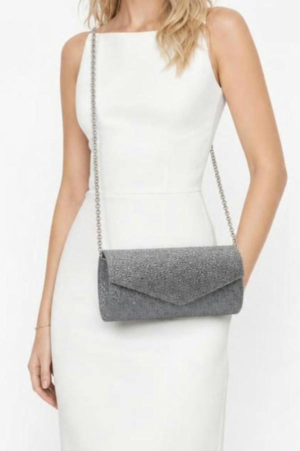 SVNX Diamante Envelope Clutch Bag in Grey