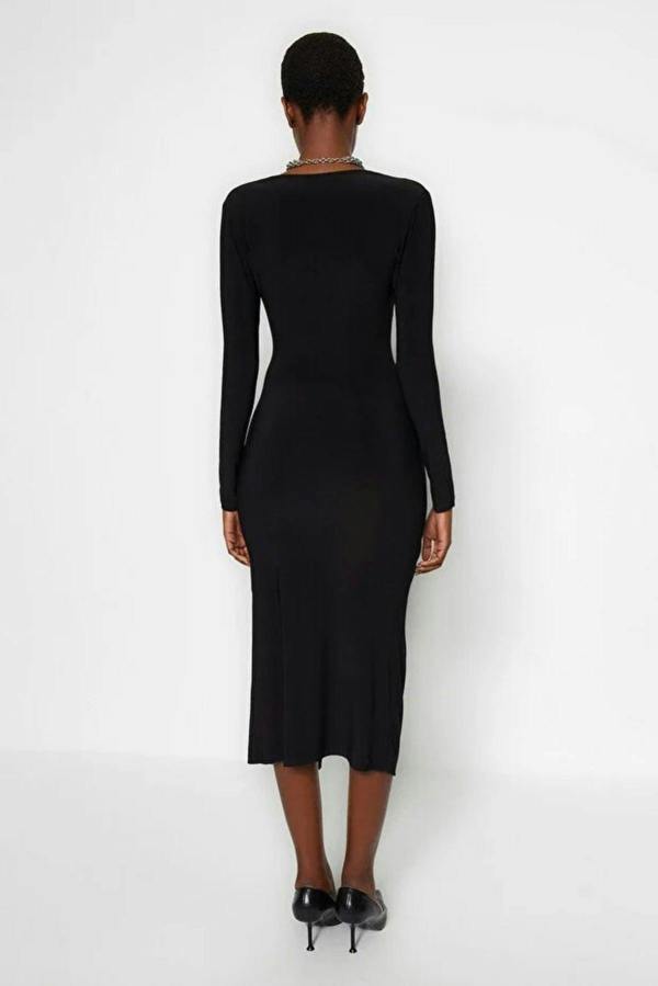 WOVCOR Draped V-Neck Midi Knit Pencil Dress
