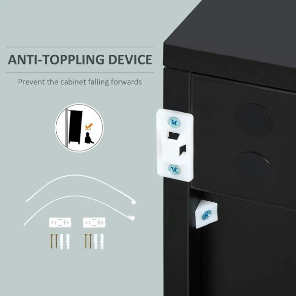 Sideboard corner with anti-tipping hardware bracket mounted on black frame