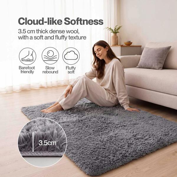 Marlow Rug Fluffy Soft Pile Carpet Non Slip Anti Shedding for Living Room Grey