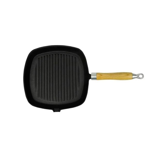 Berkfield Grill Pan with Wooden Handle Cast Iron 20x20 cm