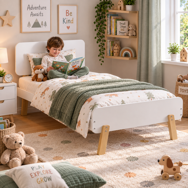 3ft Single Kids Bed - Sturdy Eco Timber Frame - 100kg Capacity