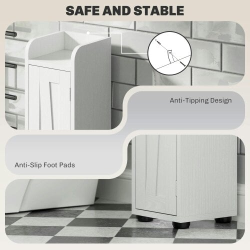 Wyld Haus Mittori Farmhouse Style Slim Bathroom Storage Cabinet With Barn Doors And Toilet Roll Holder White