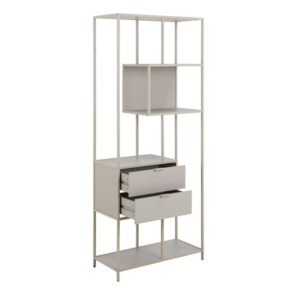 Furniture To Go Seaford Tall Grey Metal 2 Drawer Bookcase with 4 Shelves
