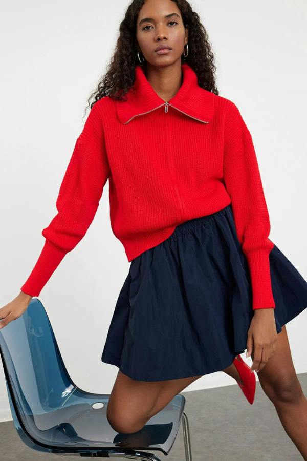 Hoxton Gal Oversized Draped Collar Zip-Up Knit Cardigan