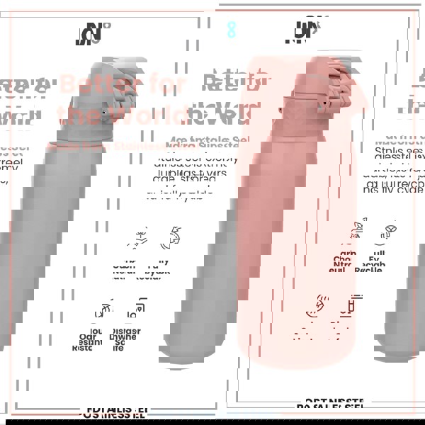 ION8 Leak Proof Kids Water Bottle, Stainless Steel, Ash Rose, 400ml (13oz)