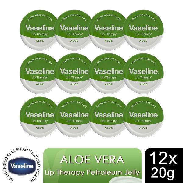 Vaseline Lip Therapy Petroleum Jelly, Aloe Vera 20gm Hydrating Lip Balm 12 Pack