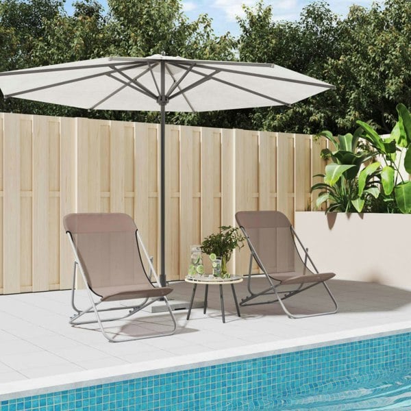 Berkfield Folding Beach Chairs 2 pcs Brown Textilene&Powder-coated Steel