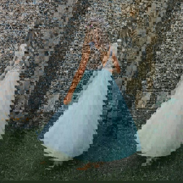 Girl against wall background