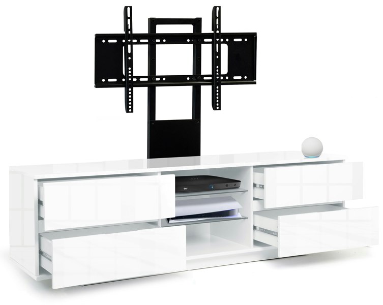 Centurion Supports Avitus Gloss White with 4-White Drawers and 3-Shelves up to 65" LED, LCD, Plasma TV Stand with Mounting Arm