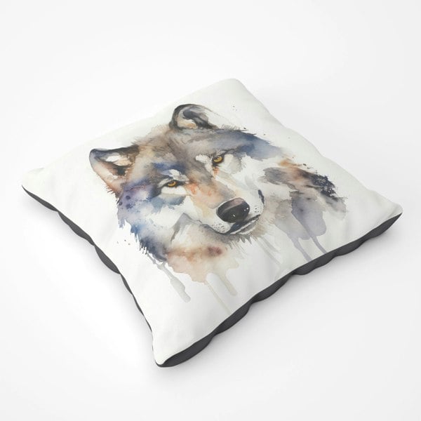 Warren Reed Wolf Watercolour Floor Cushion