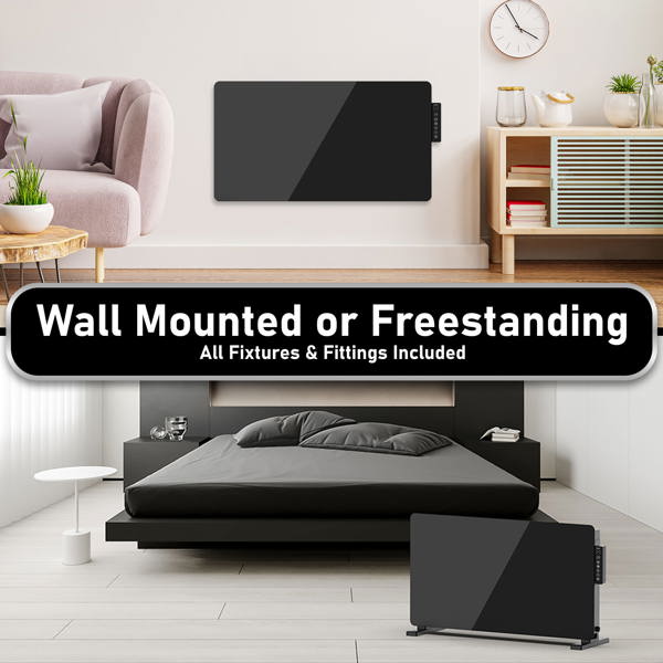 Mylek Radiator Glass Panel Heater in Black, Wifi Enabled Smart with APP 2000W