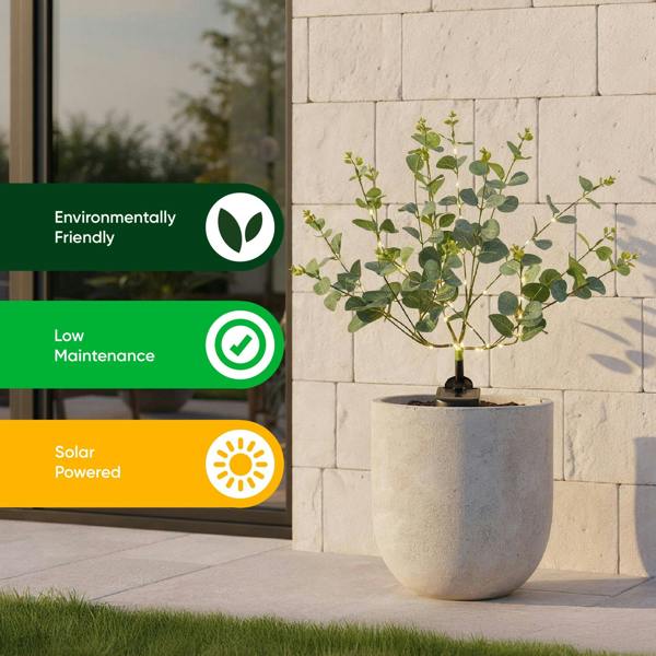 Gardenwize Solar Eucalyptus Tree Stake Light – Warm White LED Garden Light