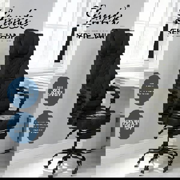 Levede Office Chair with Footrest Linen Fabric High Back Swivel 135° Reclining