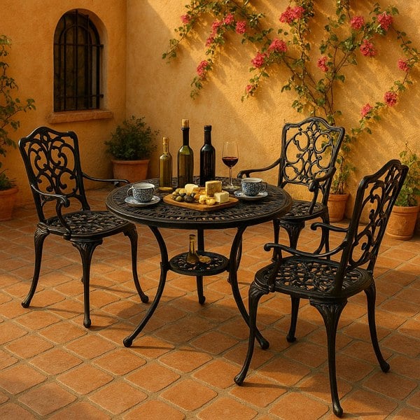 Centurion Supports TABREEZ Opulent Garden and Patio Table and 4 Large Chairs with Armrests Cast Aluminium Bistro Set - Black