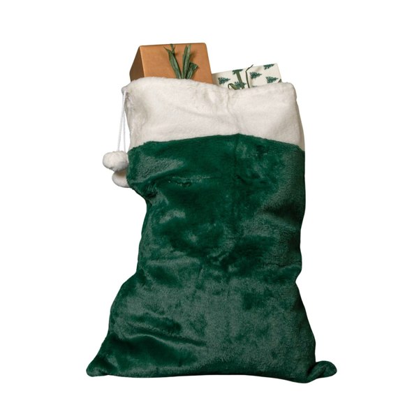 Samuel Alexander 80x55cm Green Christmas Sack with White Cuff and Pom Poms
