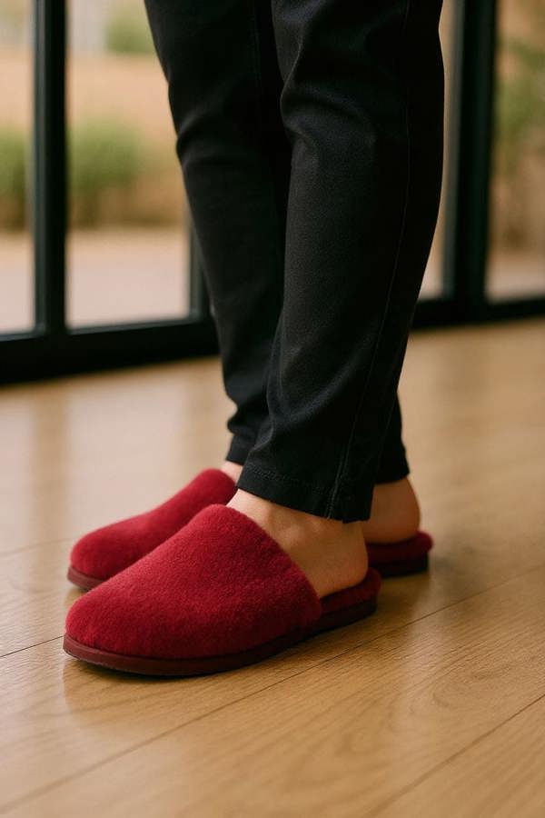 Infinity Leather Women's Sheepskin Slippers Burgundy Warm Winter Fur Mule - Aurora