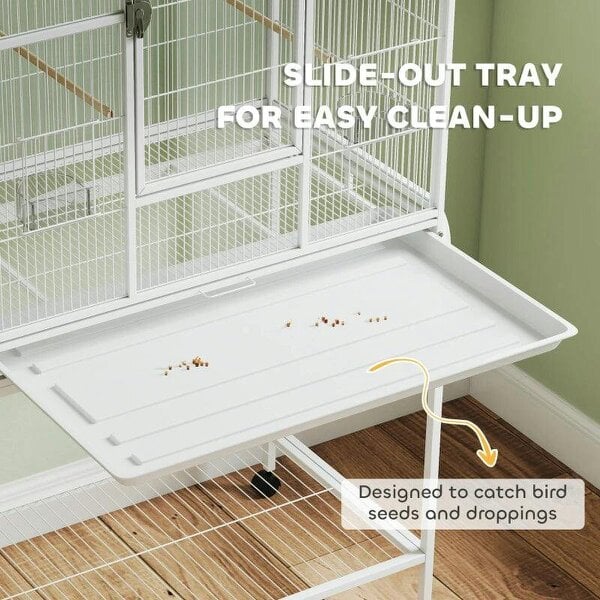 Large Bird Cage Budgie Cage with Stand, Storage Shelf, Wood Perch for Parrot, 81 x 48 x 162.5 cm, White