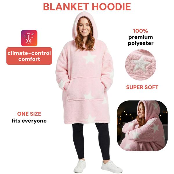 Smart Living Ladies Single Layer Borg Blanket Hoodie - Pink