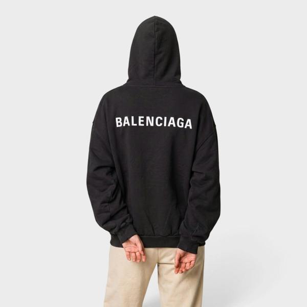 Balenciaga Logo Back Medium Fit Hoodie Black White