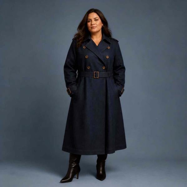 Sylvia Piechulla Plus Size Dark Navy Denim Trench Coat | Relaxed Oversized Longline Trench