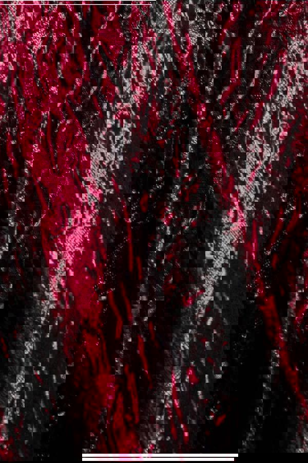 One Shoulder Frill Jacquard Skater Midi Dress - Burgundy Red DR4811