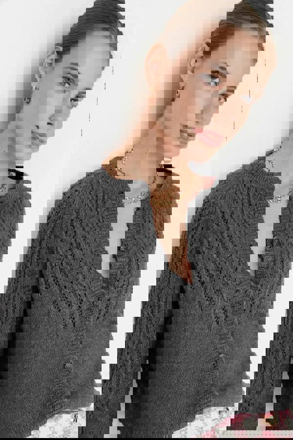 WOVCOR Soft Textured Openwork Knit Cardigan