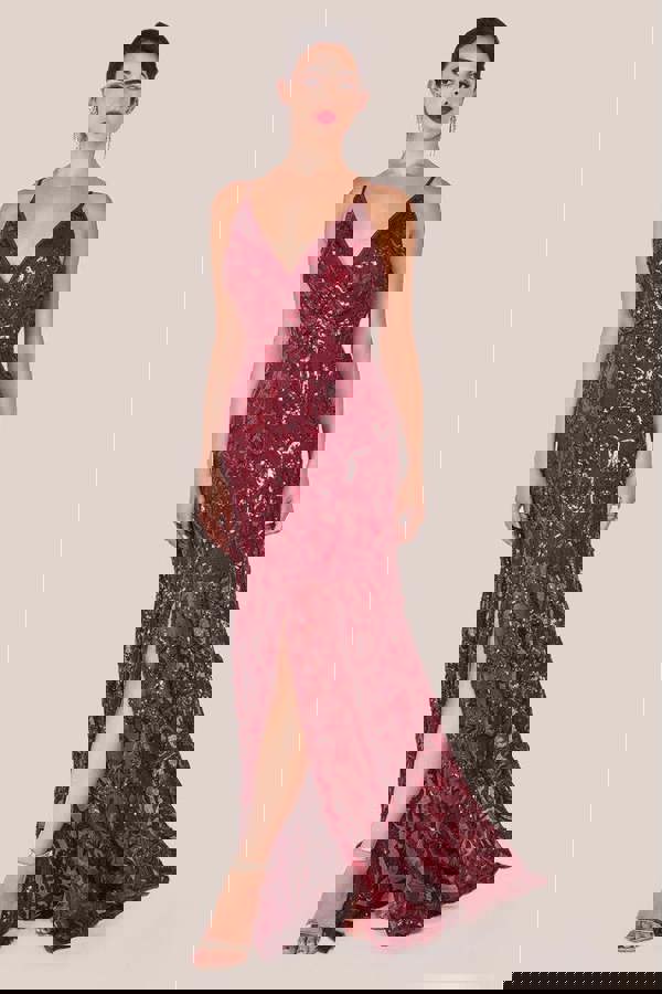 Iridescent Sequin Maxi With Front Split - Burgundy DR3986