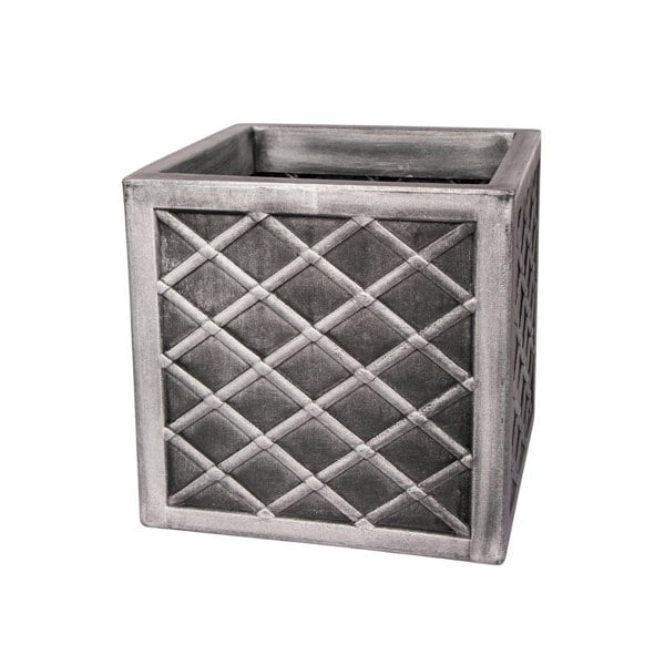 Samuel Alexander 30cm Small Square Plastic Pewter Grey Garden Patio Planter