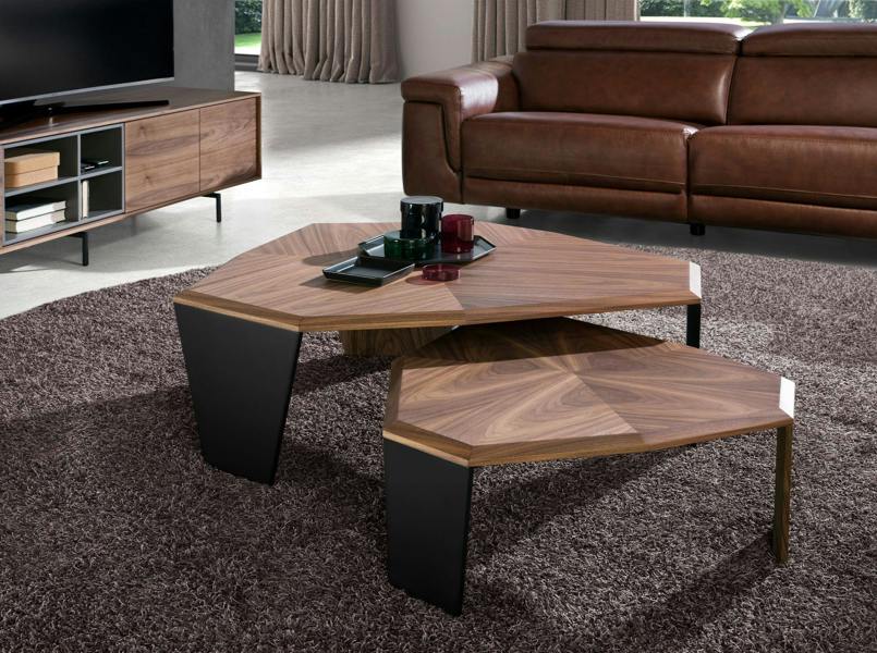 Angel Cerdá Asymmetrical Walnut and Black Pvc Coffee Table 2136