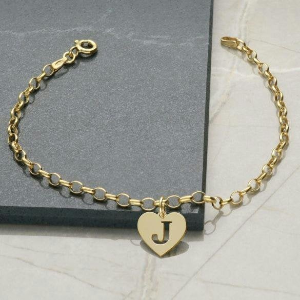 Christopher James of London 9ct Yellow Gold Plated Anklet With Heart Initial Charm & Ankle Chain Choice - Belcher