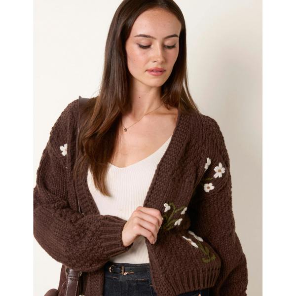 Blue Vanilla Flower Embroidery Cardigan