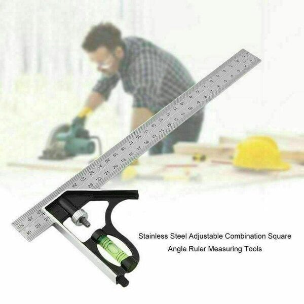 ATEK 300mm Combination Square Ruler with Spirit Level 45° 90° Adjustable Measuring Tool for Carpentry DIY