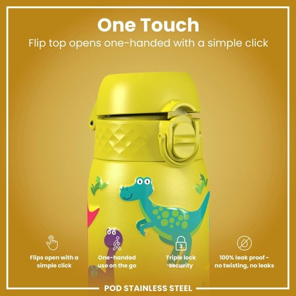 ION8 Leak Proof Kids Water Bottle, Stainless Steel, Dinosaurs, 400ml (13oz)