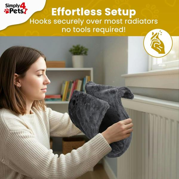 Simply 4 Pets Cat Radiator Bed - Super Soft Faux Fur Cat Hammock for Indoor Cats - Radiator Kitten Beds With Strong Metal Frame, Washable Cover