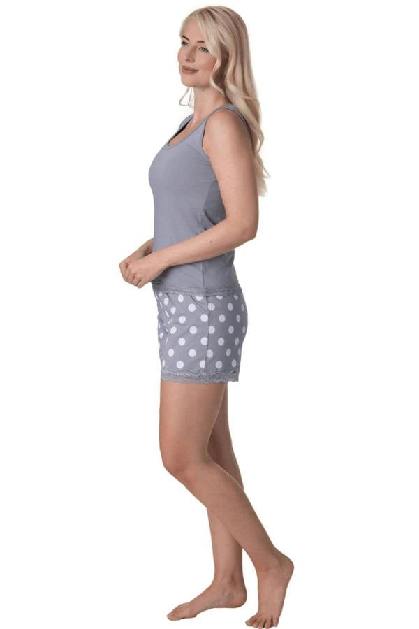 Women's Lightweight Plain Cotton Sleeveless Top Pyjama Set with Elasticated Waist and Lace Detailing
