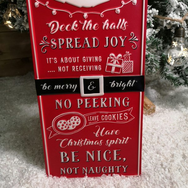 Samuel Alexander 68cm Indoor Outdoor Red Metal Santa's Rules Sign Hanging Christmas Decoration