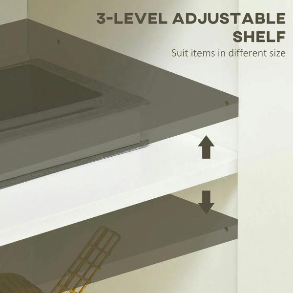 Interior of white sideboard showing 3-level adjustable shelf